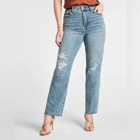 Express High Waisted Distressed Jeans - Picture 7 of 9